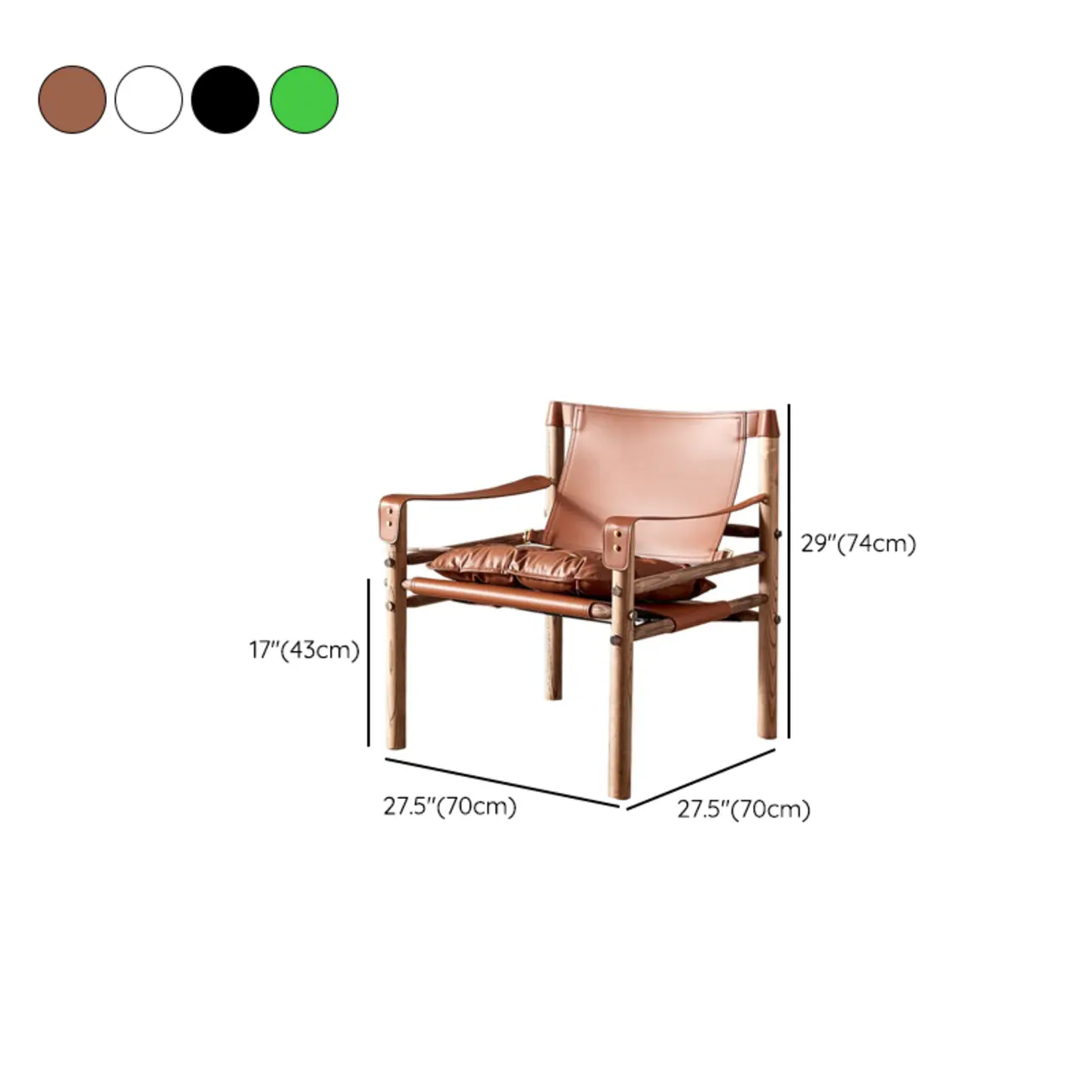 Mid-Century Modern Arm Chair Saddle Leather Living Room #size