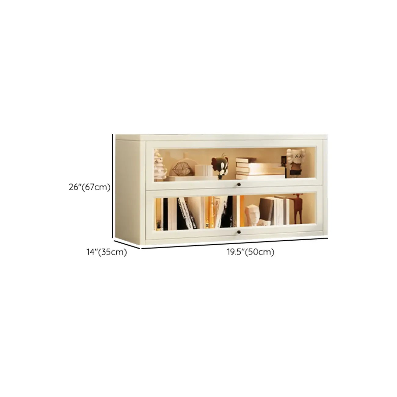 Chalk Vertical Bookshelves with 3 Cabinets, 3-Shelf Alloy Frame and Closed Back #size
