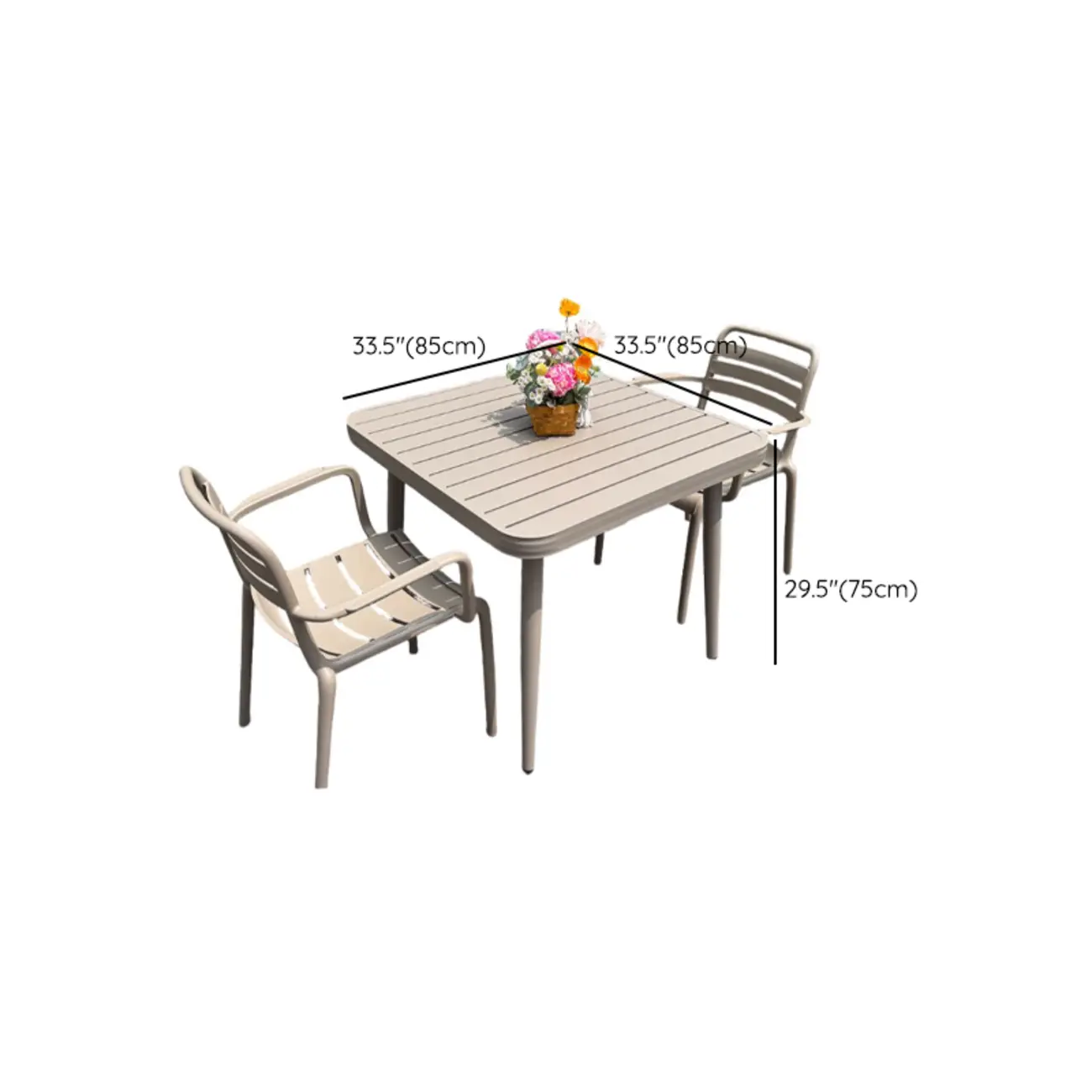 Rectangle Beige Modern Metal Outdoor Dining Set #size