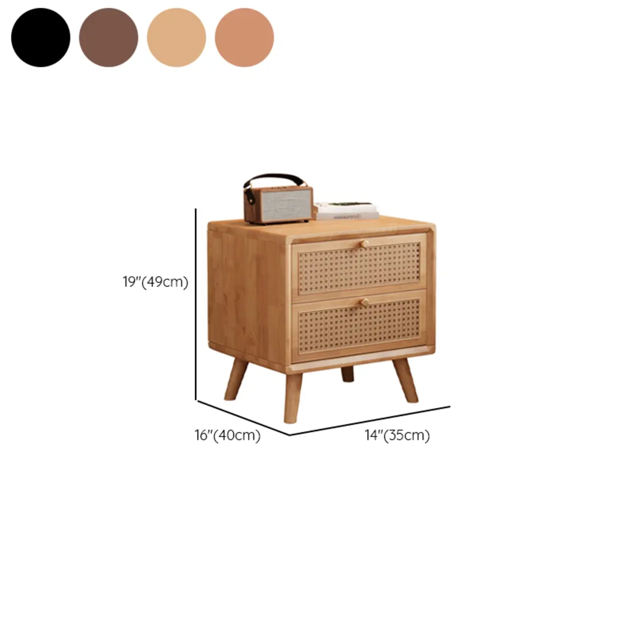 Small Elegant Rattan Drawer Wood Nightstand with Legs #size