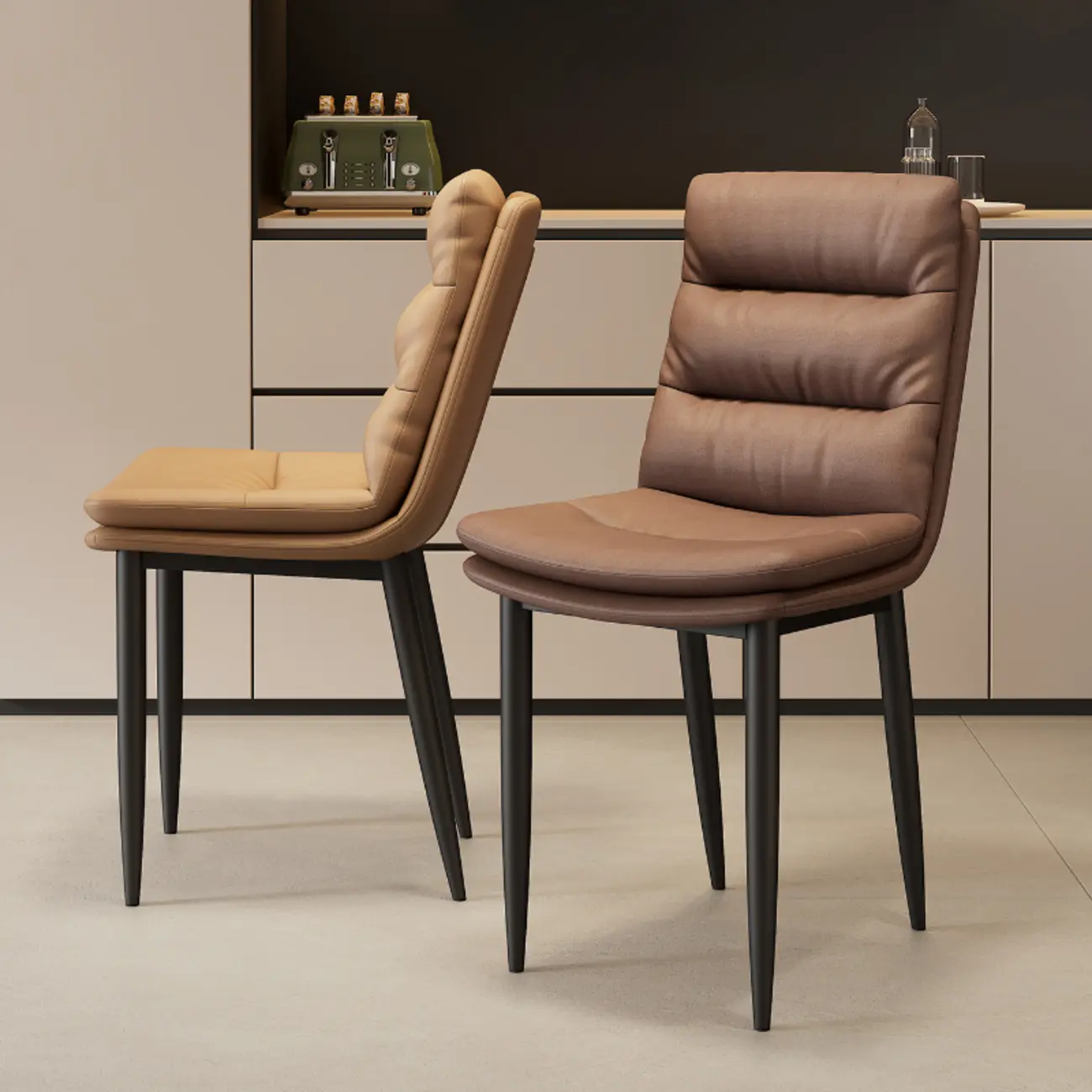 Modern Channel Tufting Upholstered Faux Leather Dining Chair Image - 1 | homeyfad