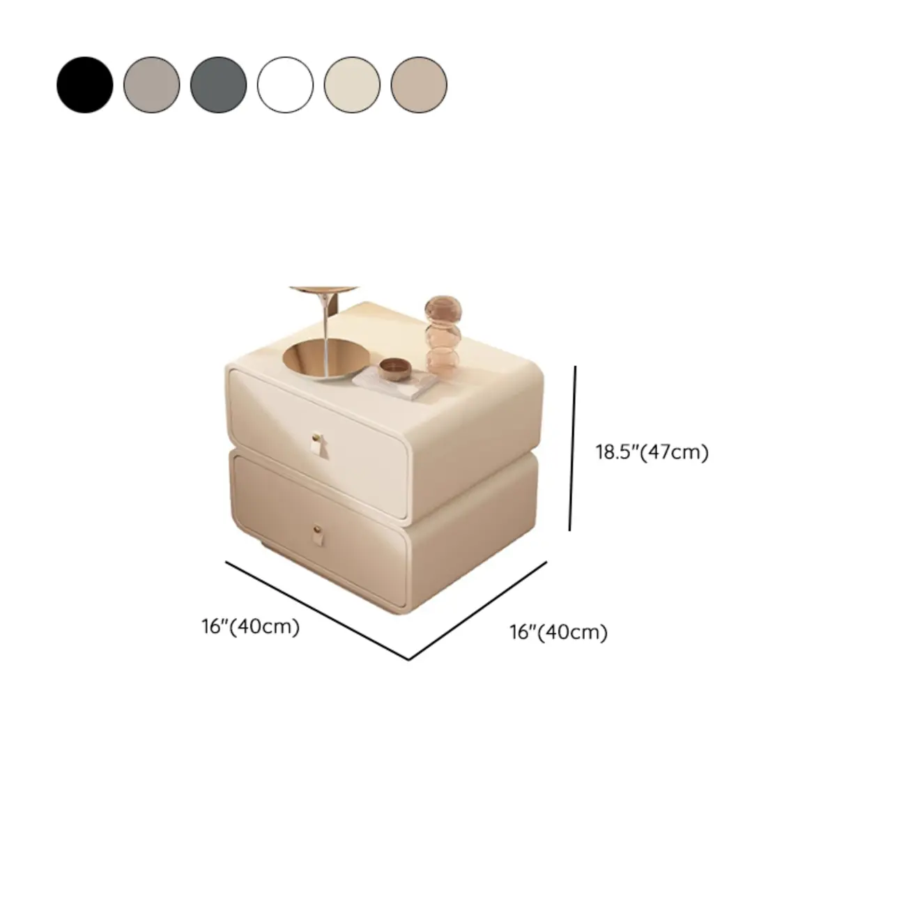 Modern Faux Leather 2-Drawer Nightstand #size