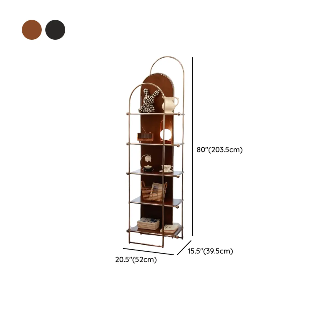 Minimalist Stainless Steel 5-shelf Vertical Display Bookcase #size