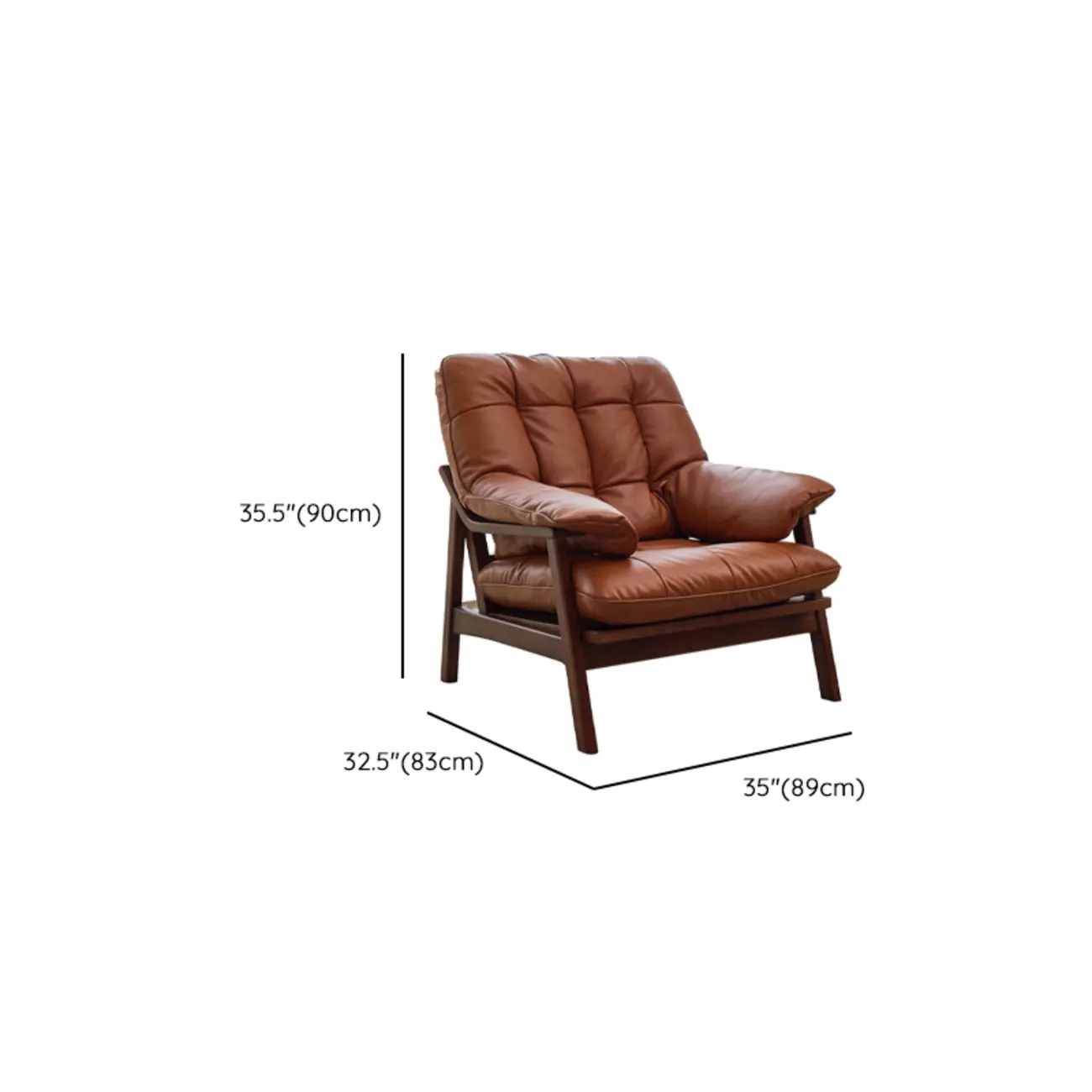 Brown Upholstered Genuine Leather Living Room Accent Chair #size