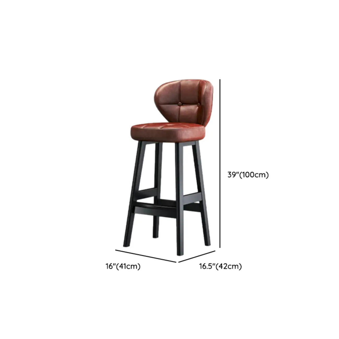 Casual Rawhide Bar Stools in Cognac with Back Quadrilateral Seat and Leg Rest #size