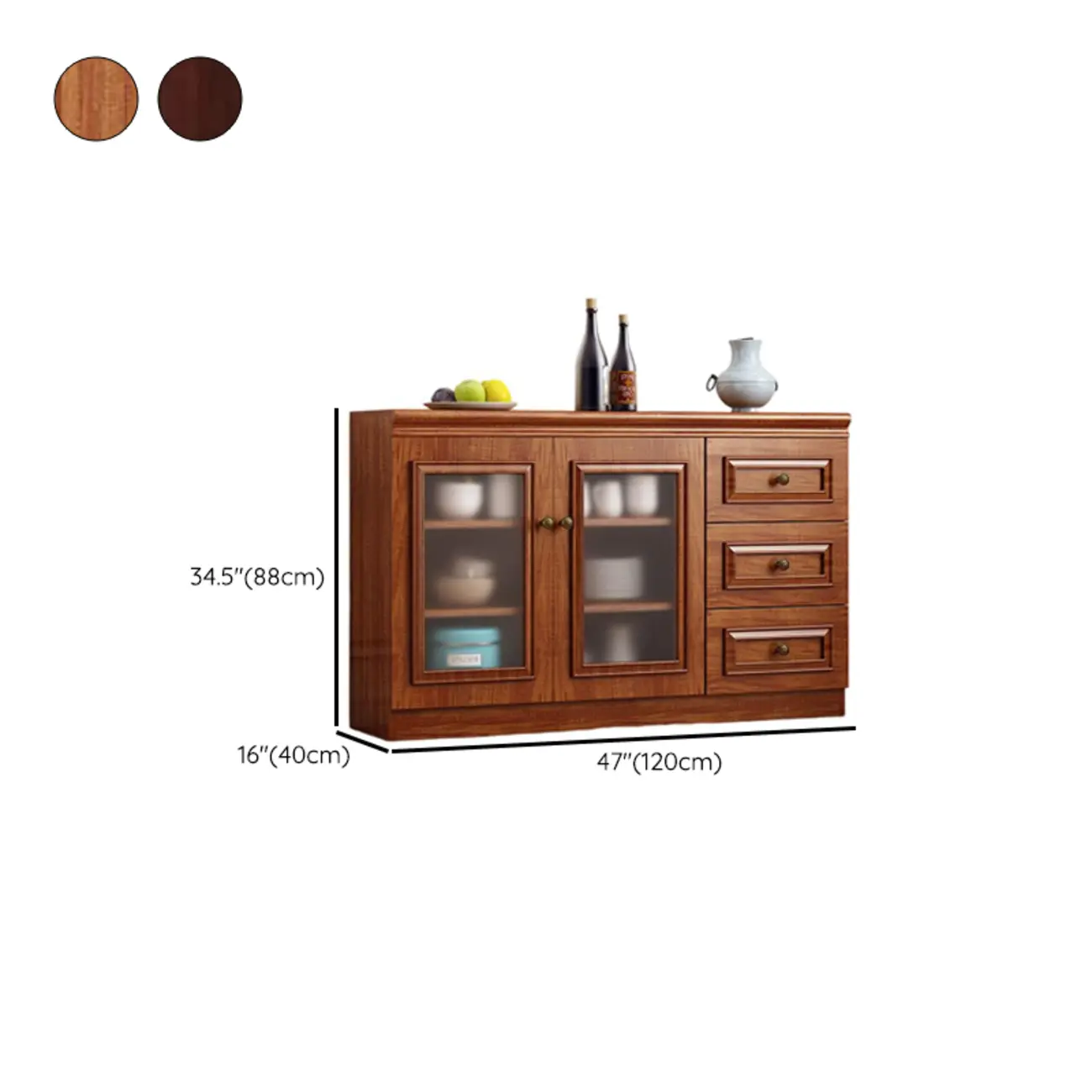 Modern Wood Buffet with Drawers and Glass Doors #size