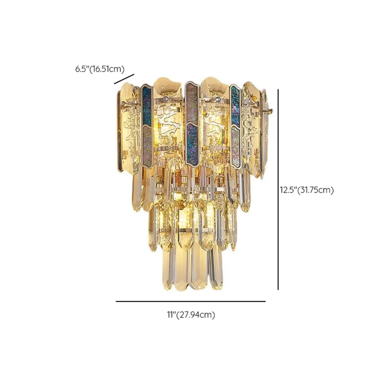 Modern Luxury Crystal Wall Sconce with Gold Finish #size