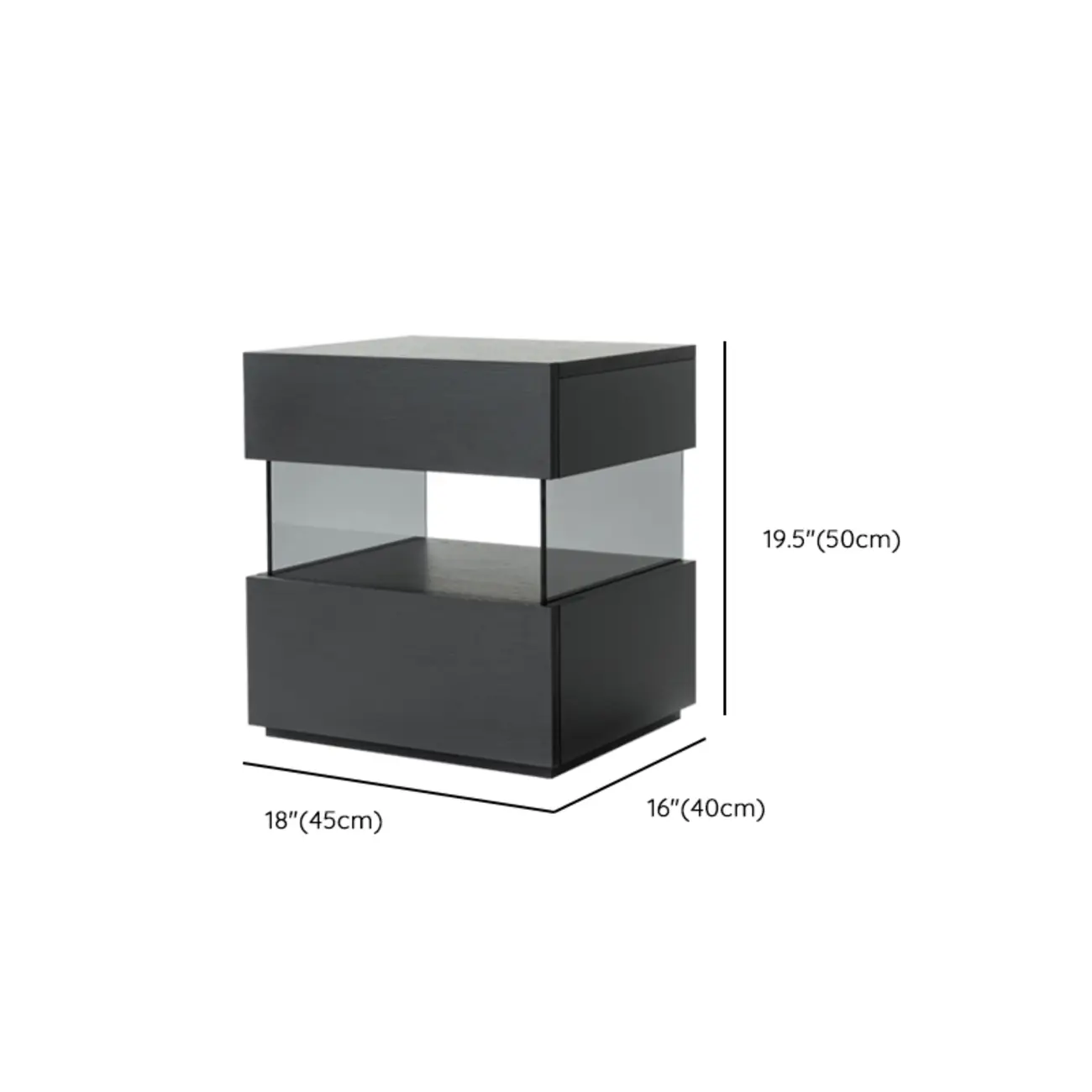 Modern Black Wood Low Drawer Storage Nightstand #size