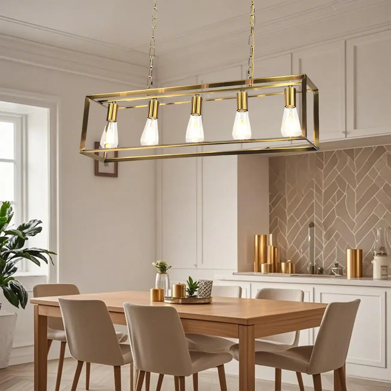 Traditional Brass Metal 6-light Island Pendant Light for Kitchen Image - 2 | homeyfad
