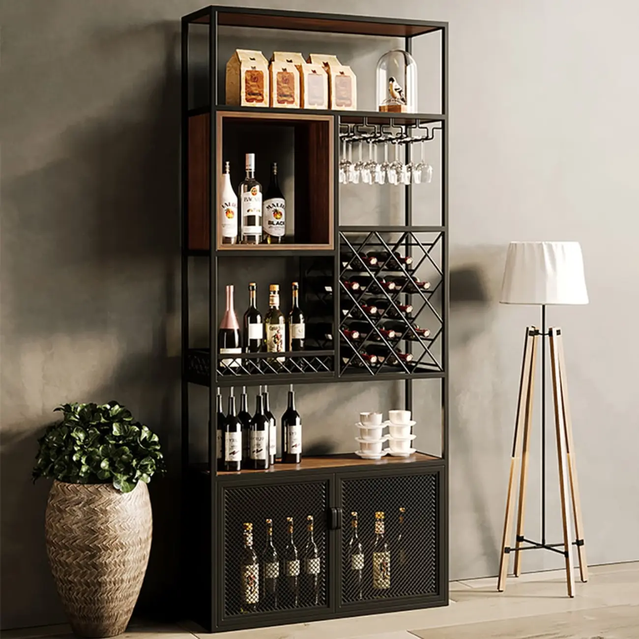 Freestanding Industrial Metal Eco-Board Wine Rack Cabinet Image - 1 | homeyfad