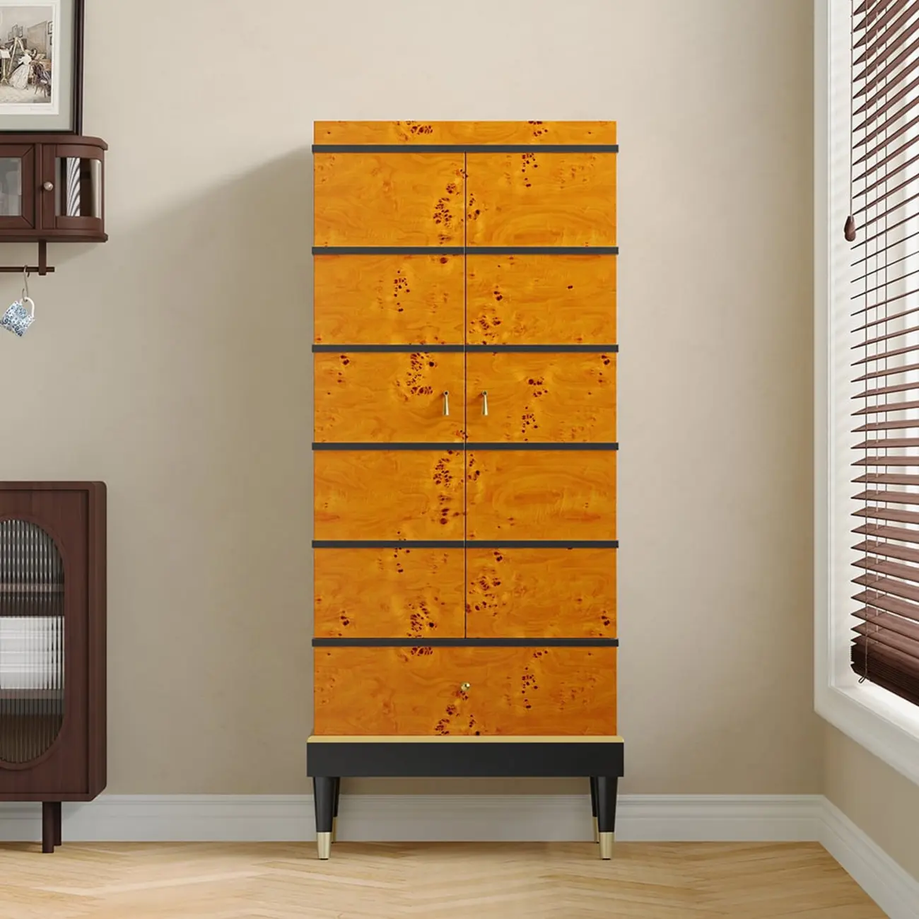 Rustic Burlwood Cabinet with Storage Drawers Shelves Image - 1 | homeyfad