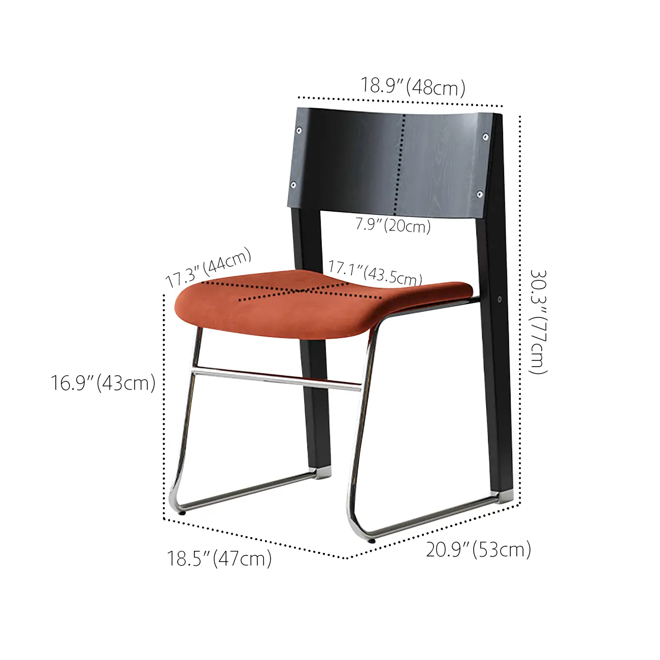 Modern Wood Velvet Open Back Armless Dining Chair Set of 2 #size