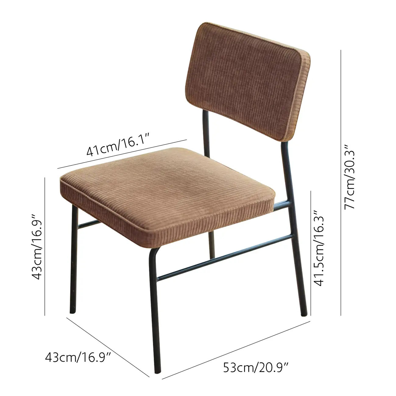 Mid-Century Modern Corduroy Armless Dining Chair Set of 2 #size