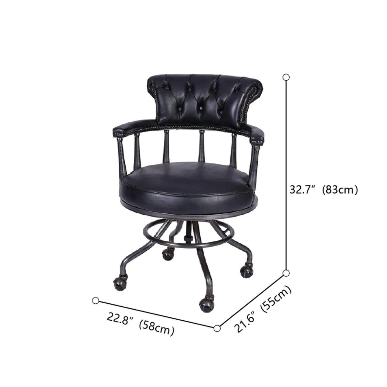 Black Chesterfield Office Chair in Antique Leather #size