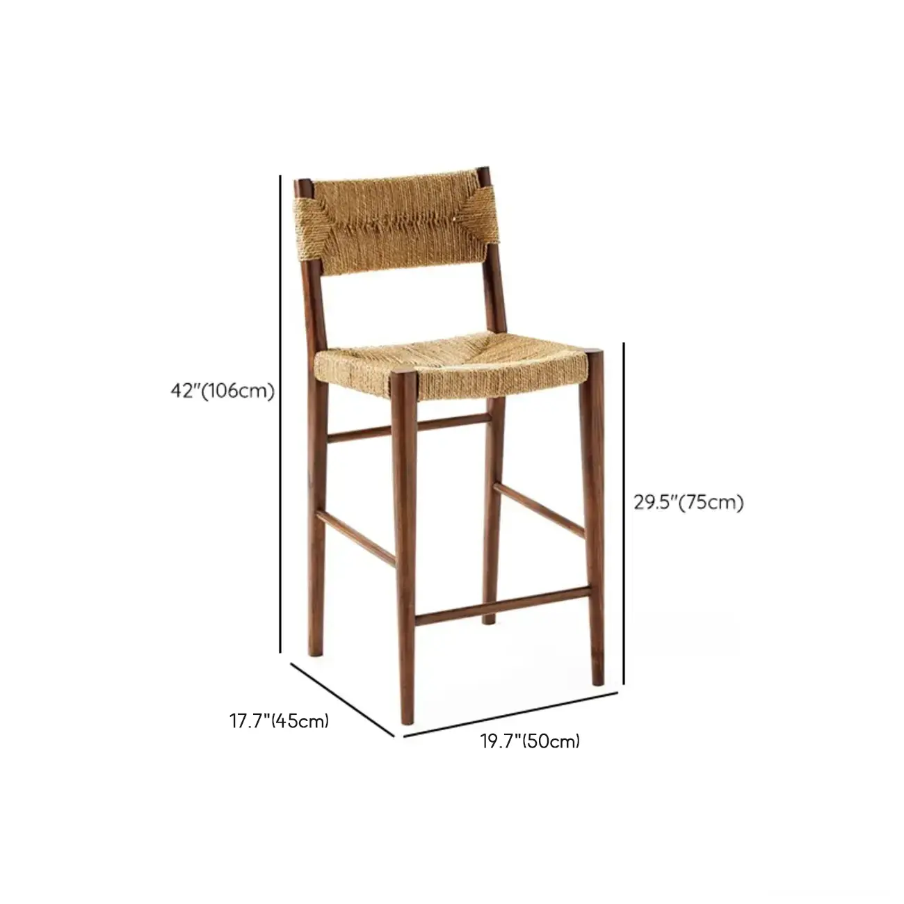 Rustic Wooden Bar Stools with Woven Seat for Kitchen Image - 10