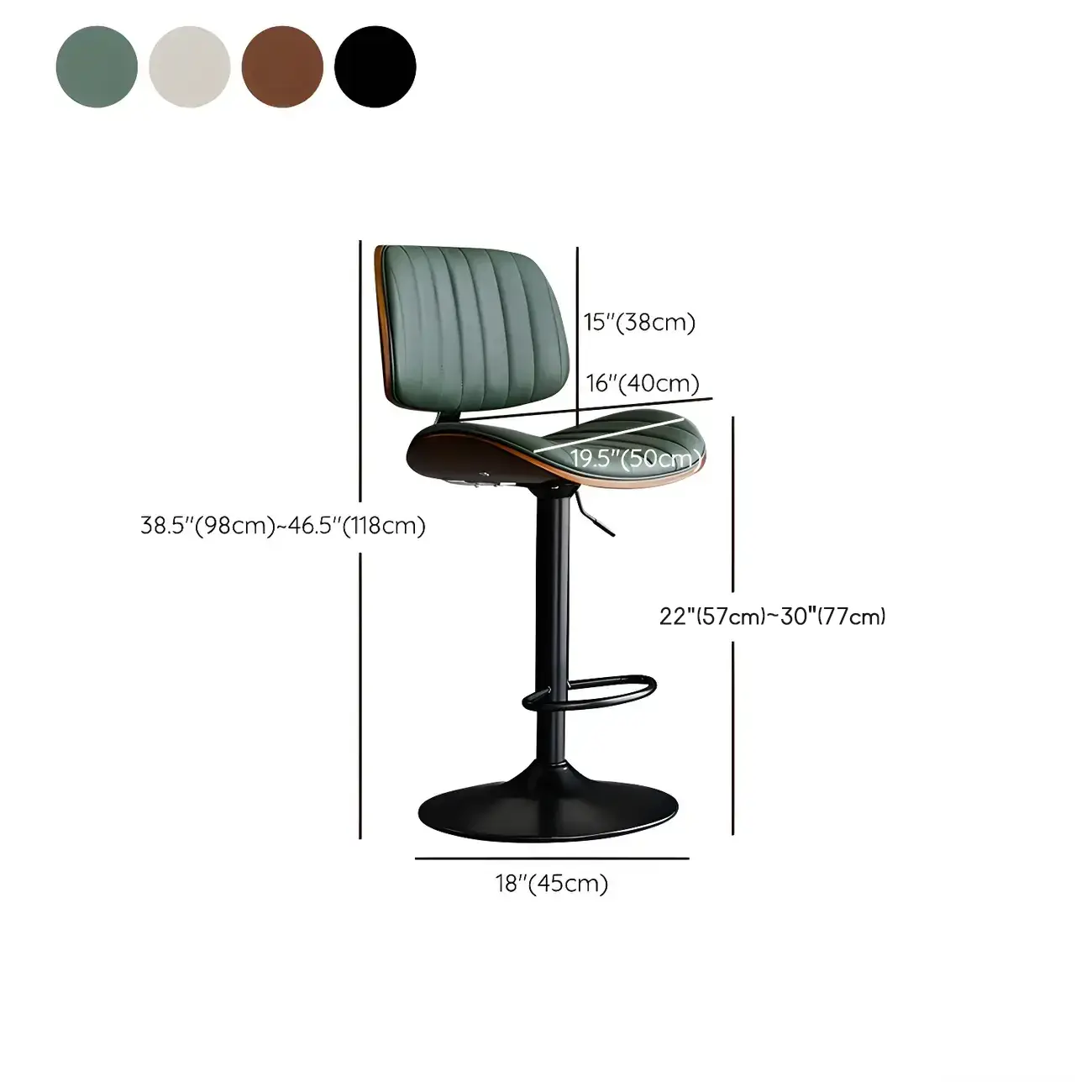 Modern Faux Leather Adjustable Swivel Bar Stools #size