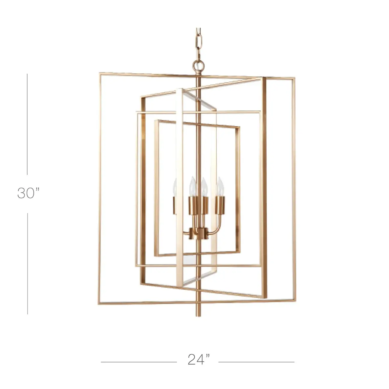 Modern Gold Rectangular Metal Cage Chandelier #size