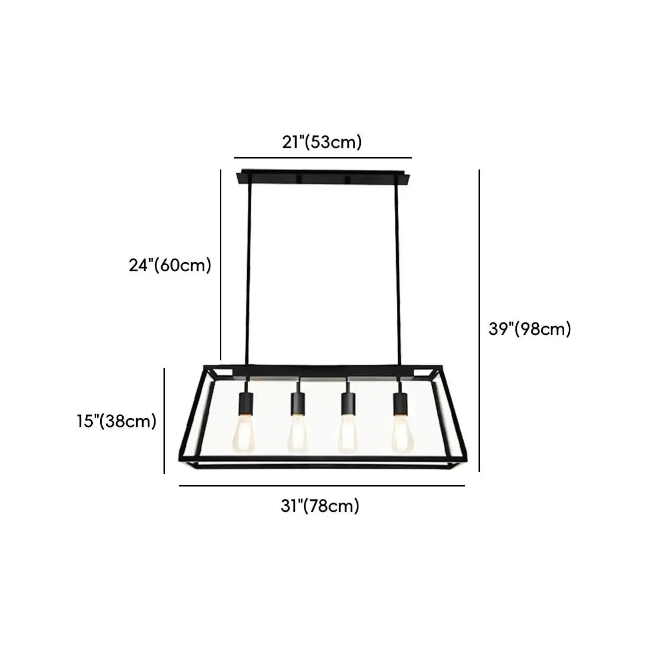 Industrial Gold Rectangle Adjustable Kitchen Island Light #size