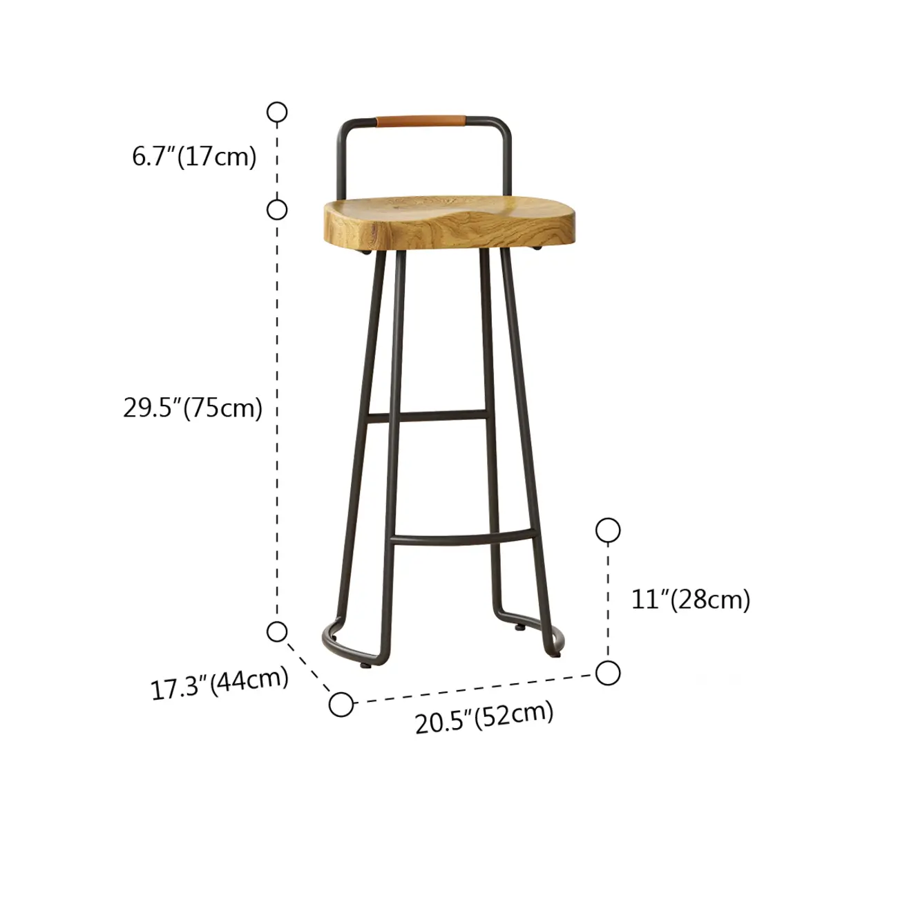 Modern Nordic Solid Wood Bar Stool Set of 2 #size