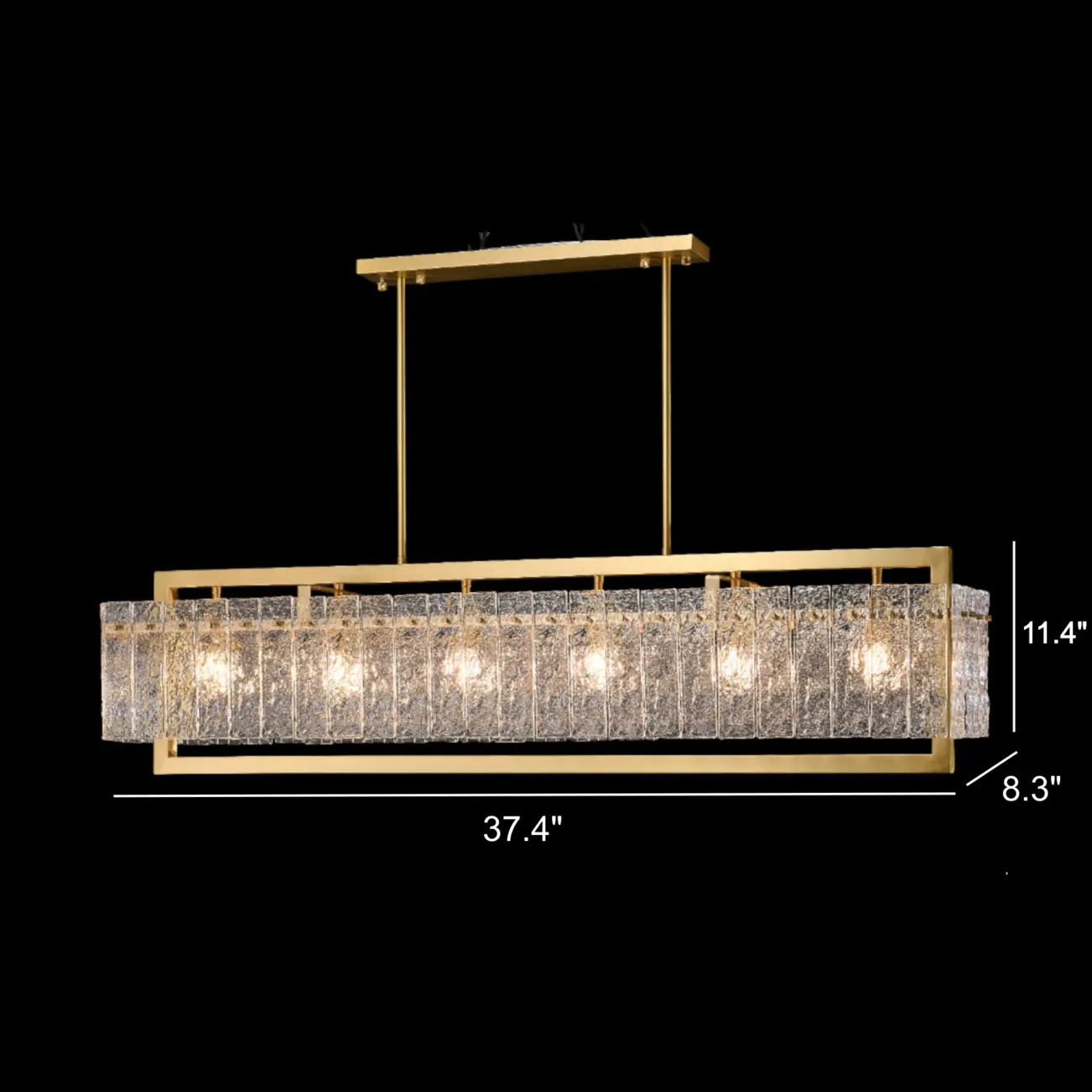 Luxury Rectangle Clear Textured Glass Island Light Brass Frame #size