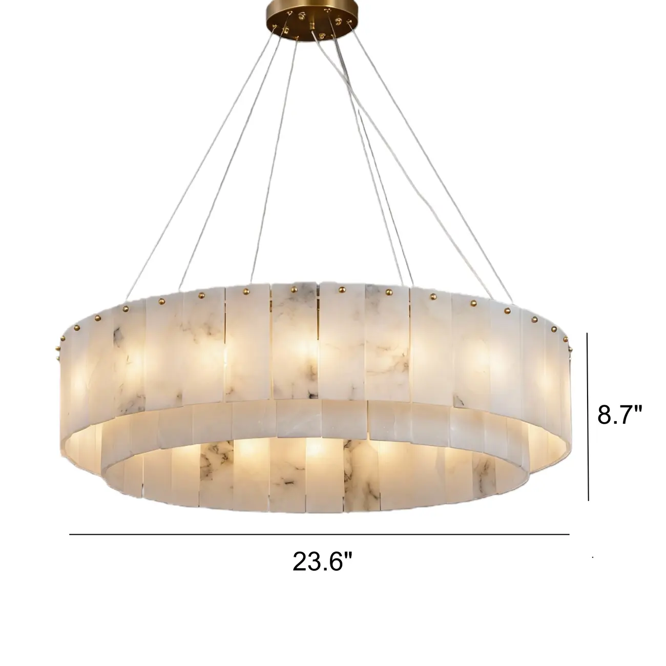 Luxury Tiered Circular Hanging Chandelier Brass and Alabaster #size