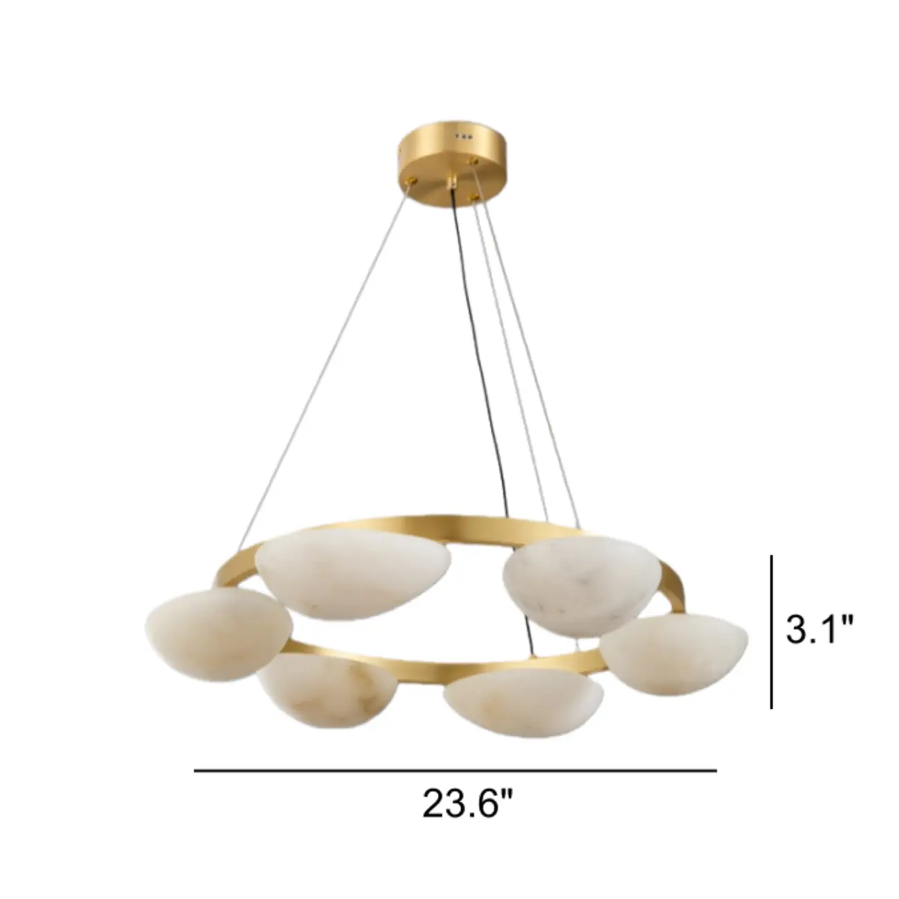 Luxury Modern Brass Circular Alabaster Hanging Chandelier #size
