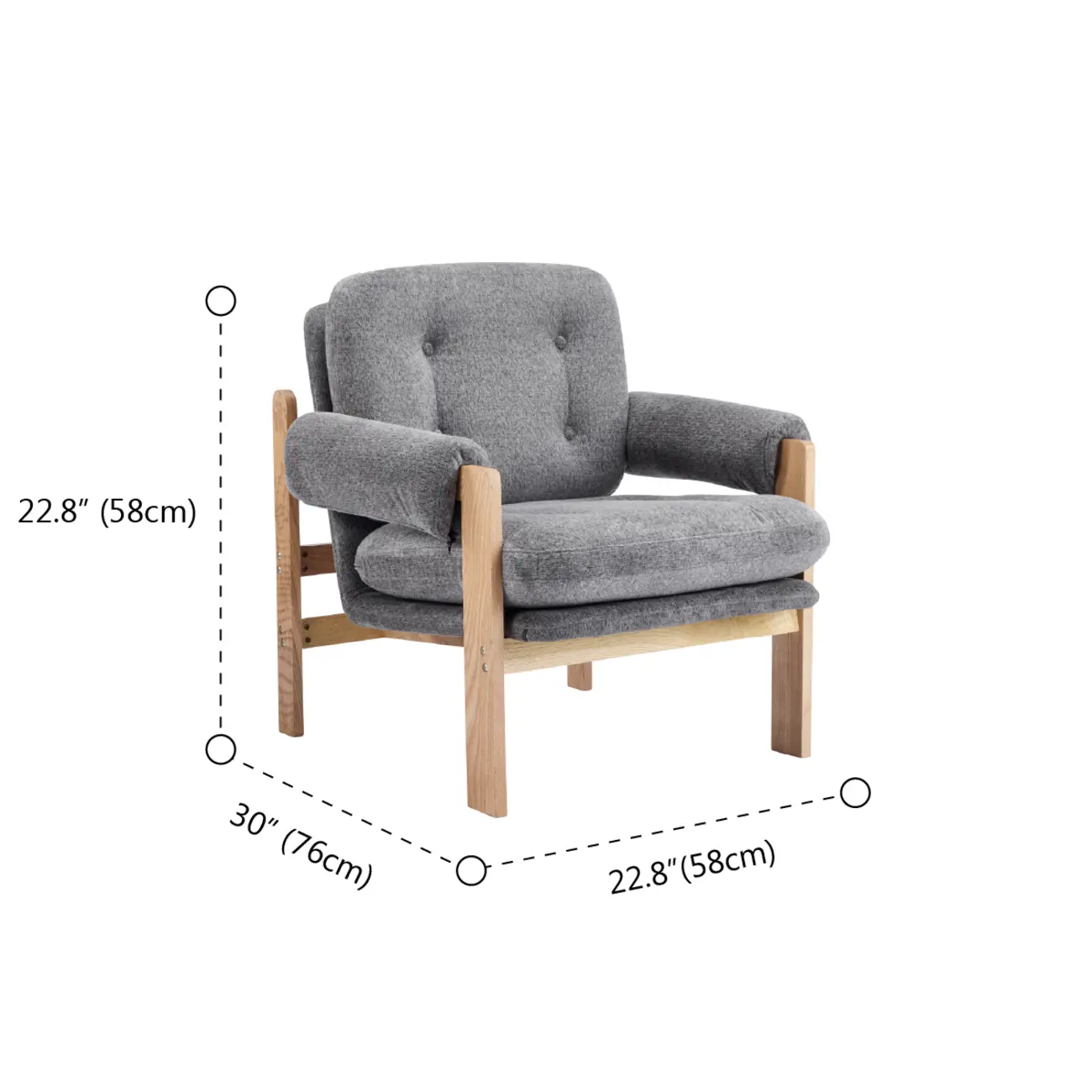 Contemporary Adjustable Gray Chenille Upholstered Accent Chair #size