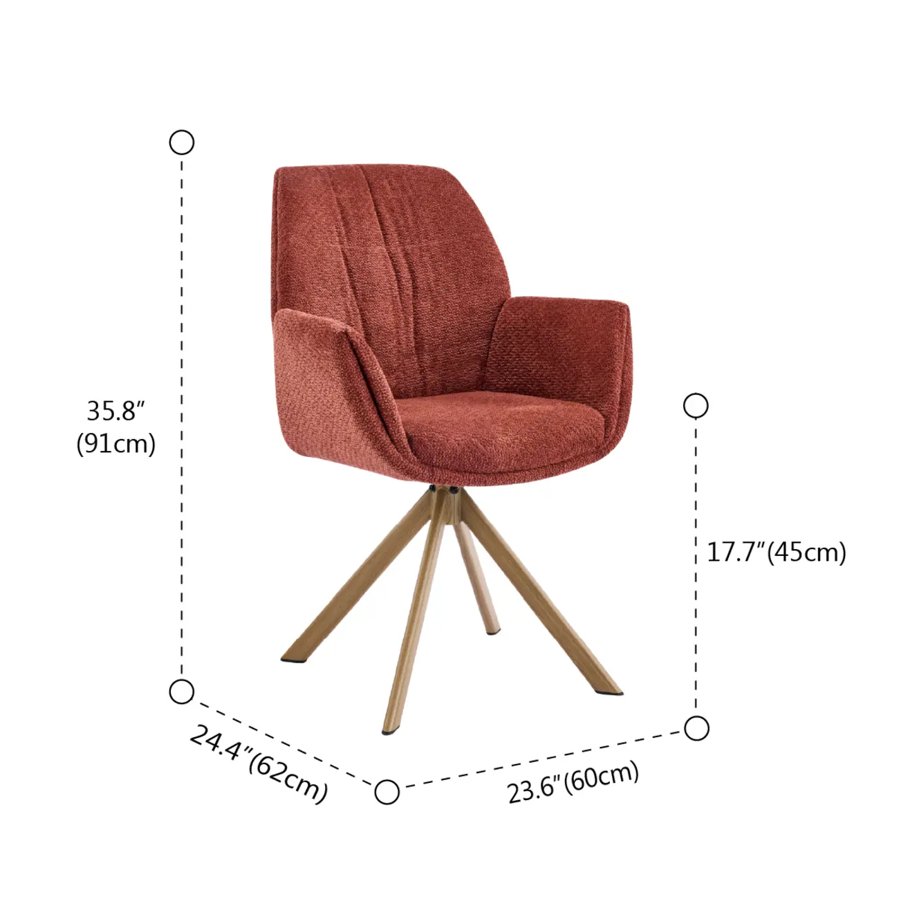 Red Swivel Modern Curved Back Fabric Arm Dining Chair #size