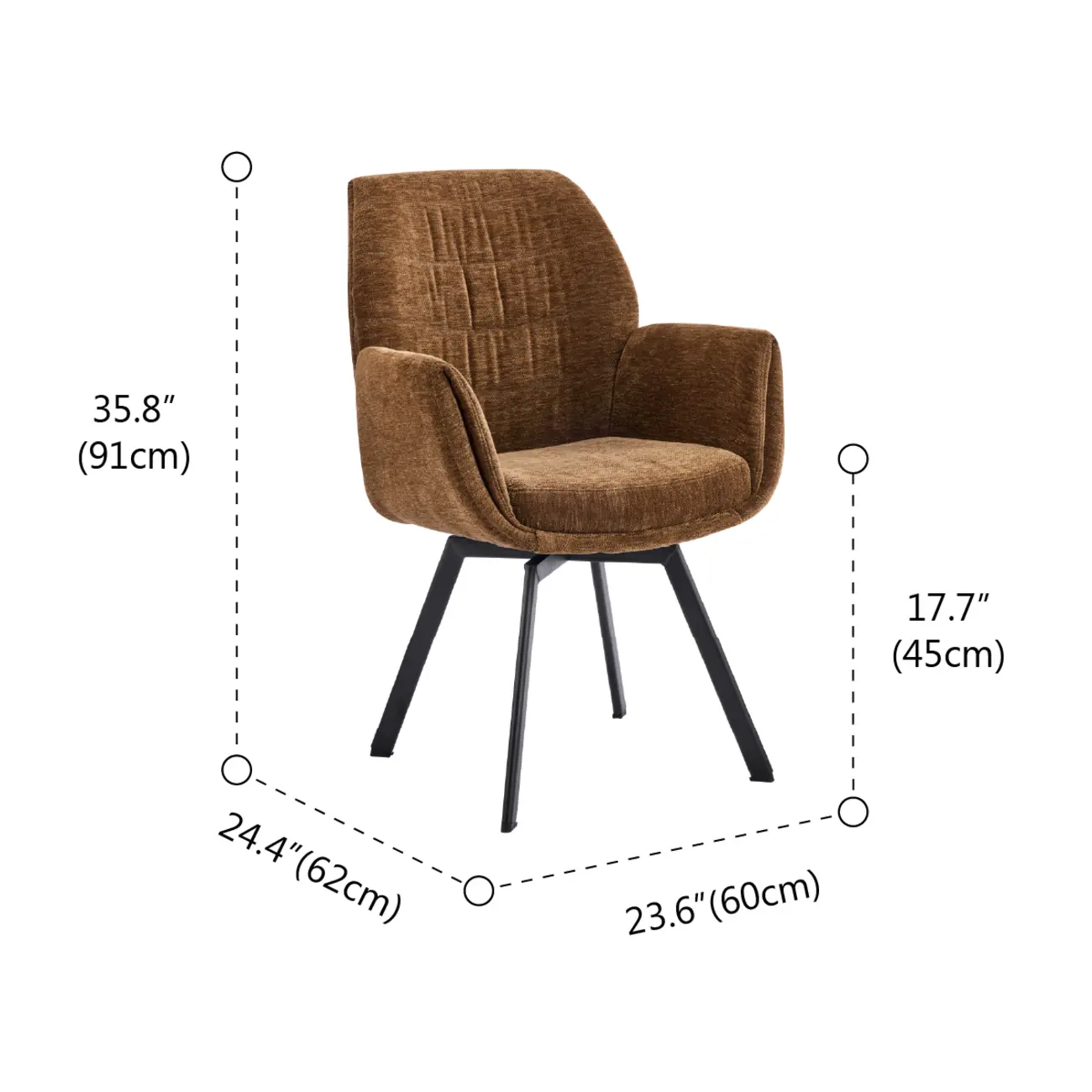 Brown Curved Back Chenille Arm Chair Dining Chairs #size