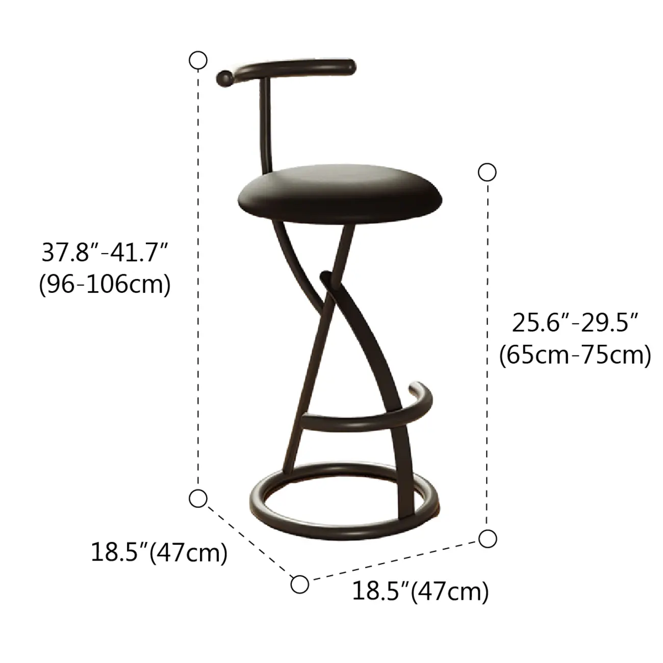 Glam Modern Metal Frame Armless Round Counter Stools #size