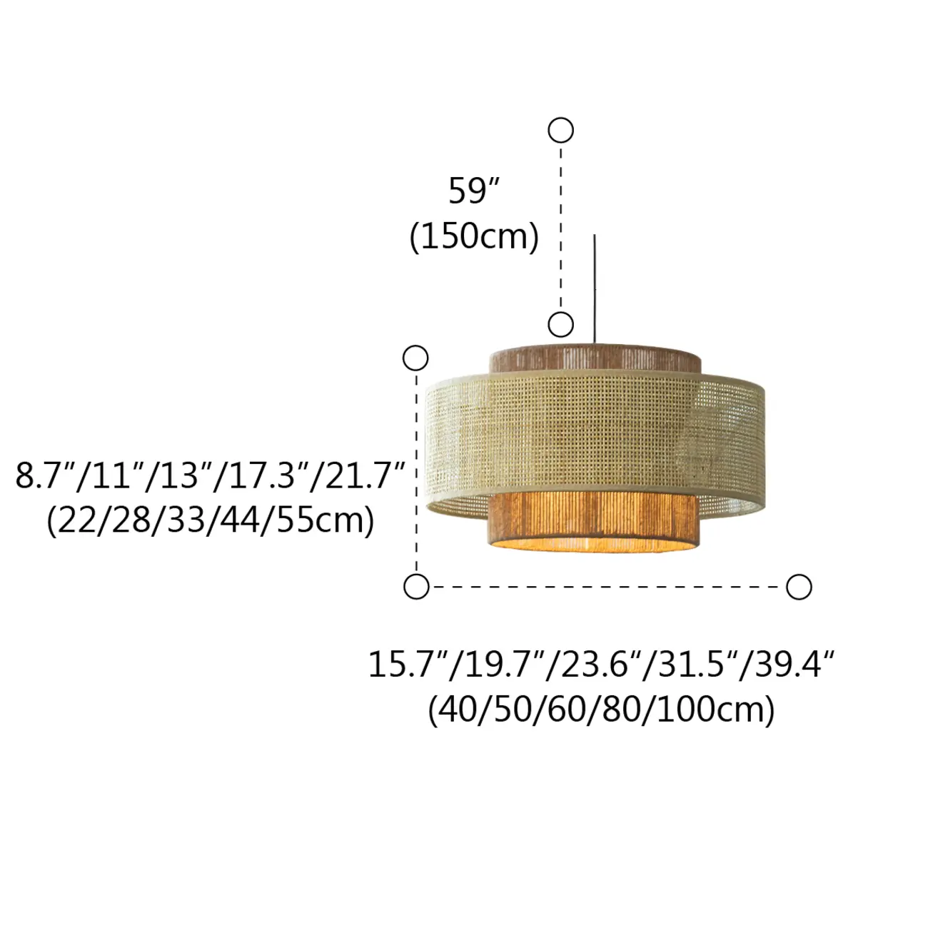 Bohemian Geometric Cylinder Dining Room Rattan Chandelier #size