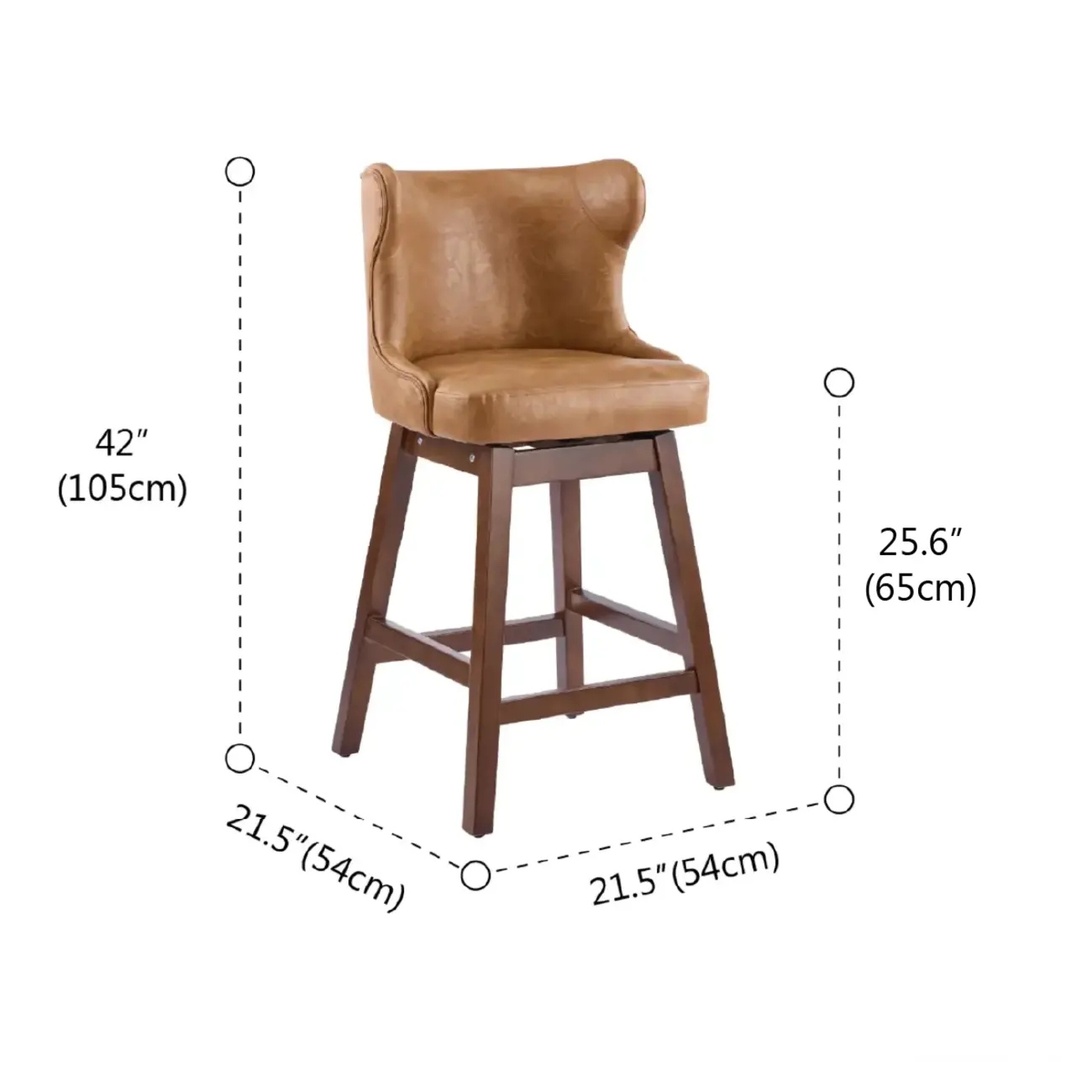 Mid-century Modern Upholstered Swivel Bar Height Bar Stools Set of 2 #size