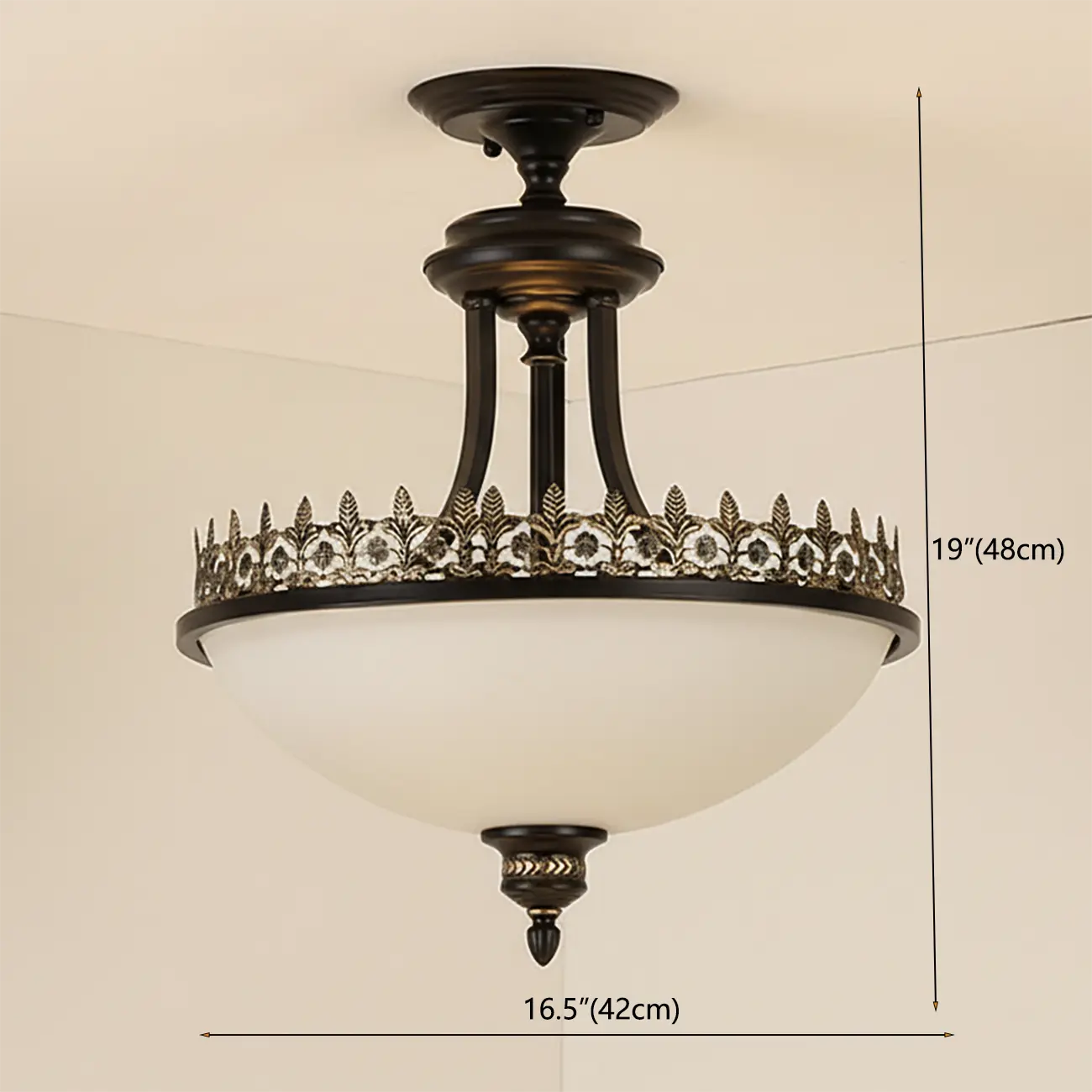 Traditional Black Round Frosted Glass Chandelier #size