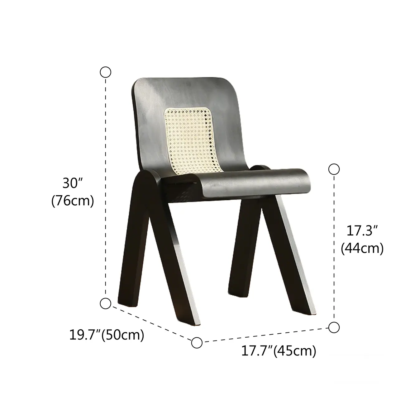 Armless Mid-Century Modern Wood Rattan Dining Chair #size