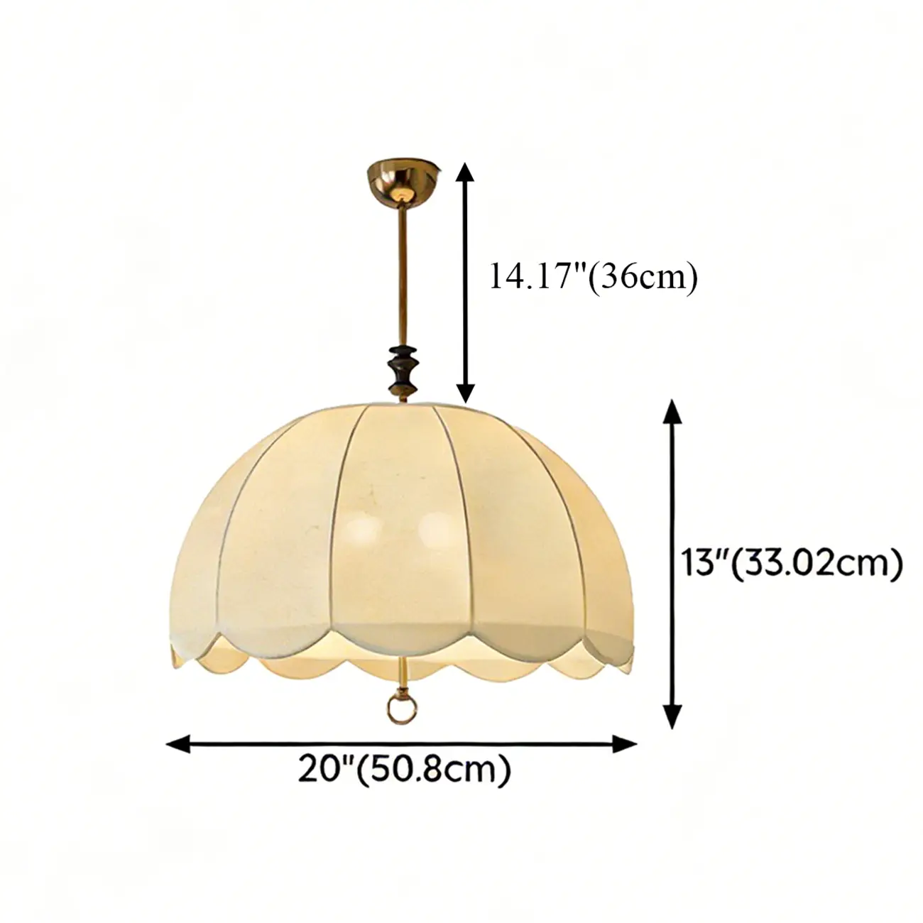 Vintage White Fabric Dome Shade Elegant Chandelier #size