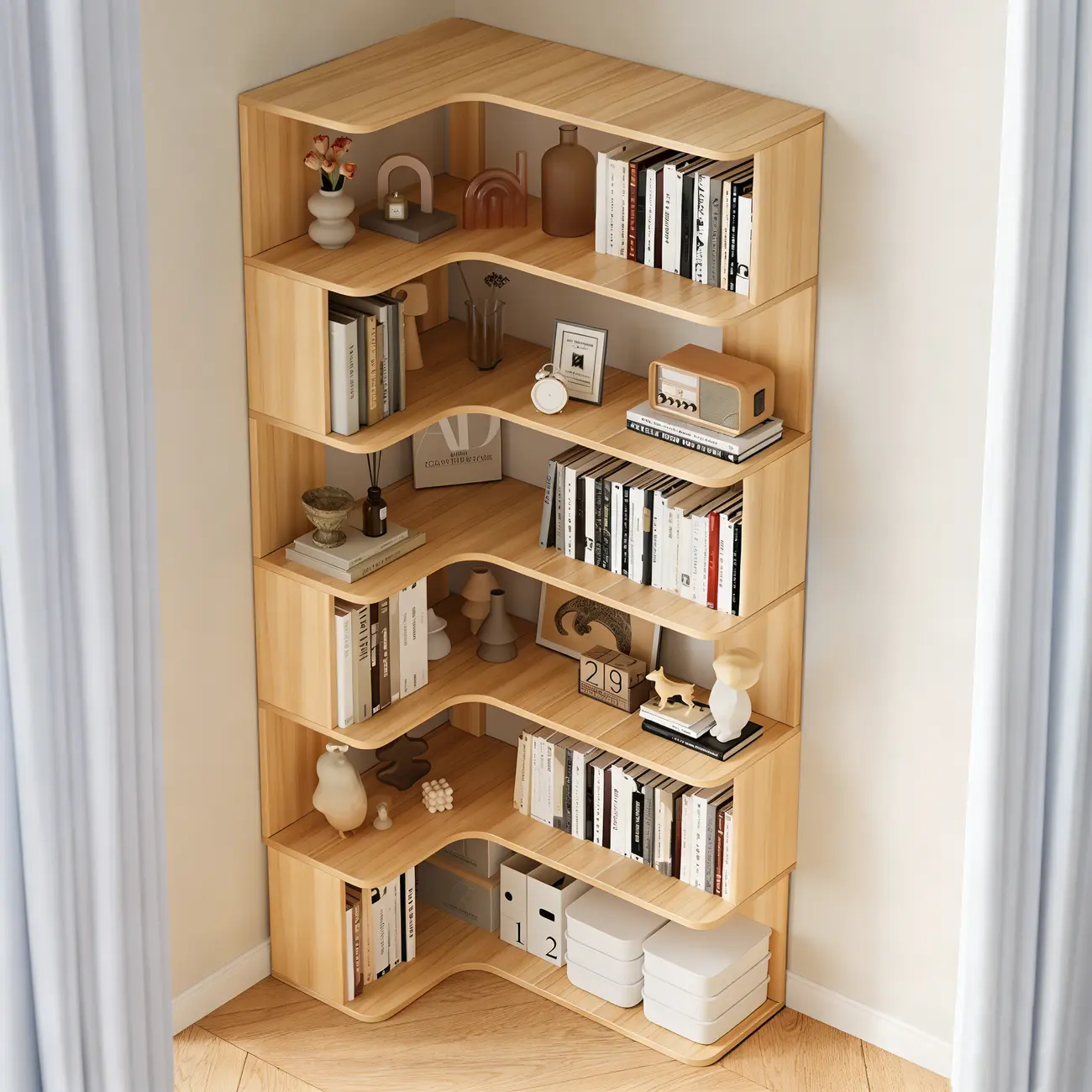 Manufactured Wood Corner Bookshelf with 6 Shelves Image - 1 | homeyfad
