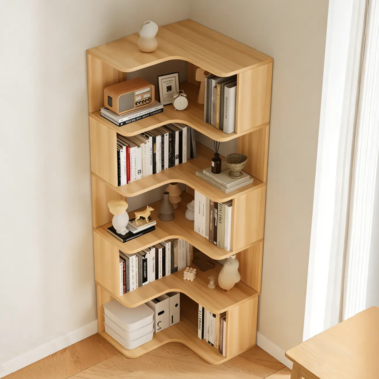 Manufactured Wood Corner Bookshelf with 6 Shelves Image - 8 | homeyfad