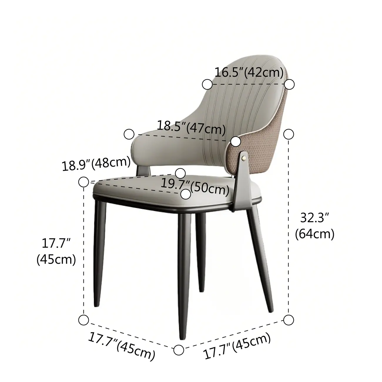 Contemporary Wingback Faux Leather Arm Dining Chair #size