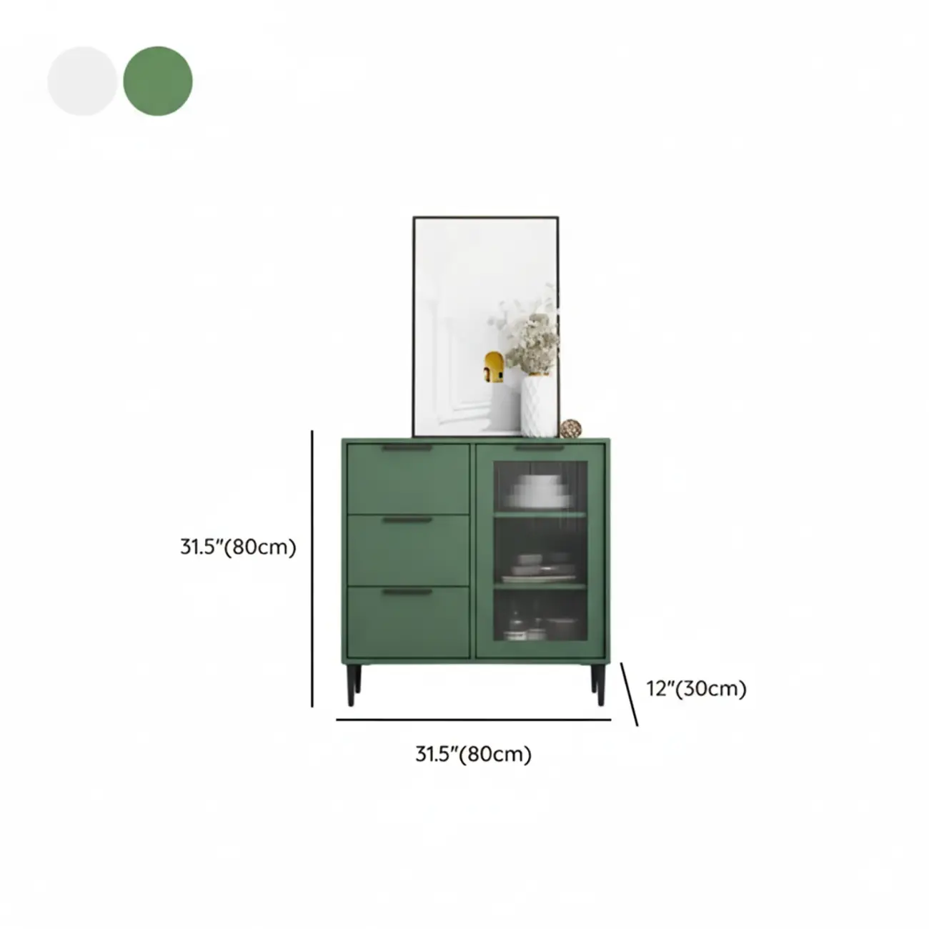 Modern Wooden Sideboard with Glass Doors & Drawers #size
