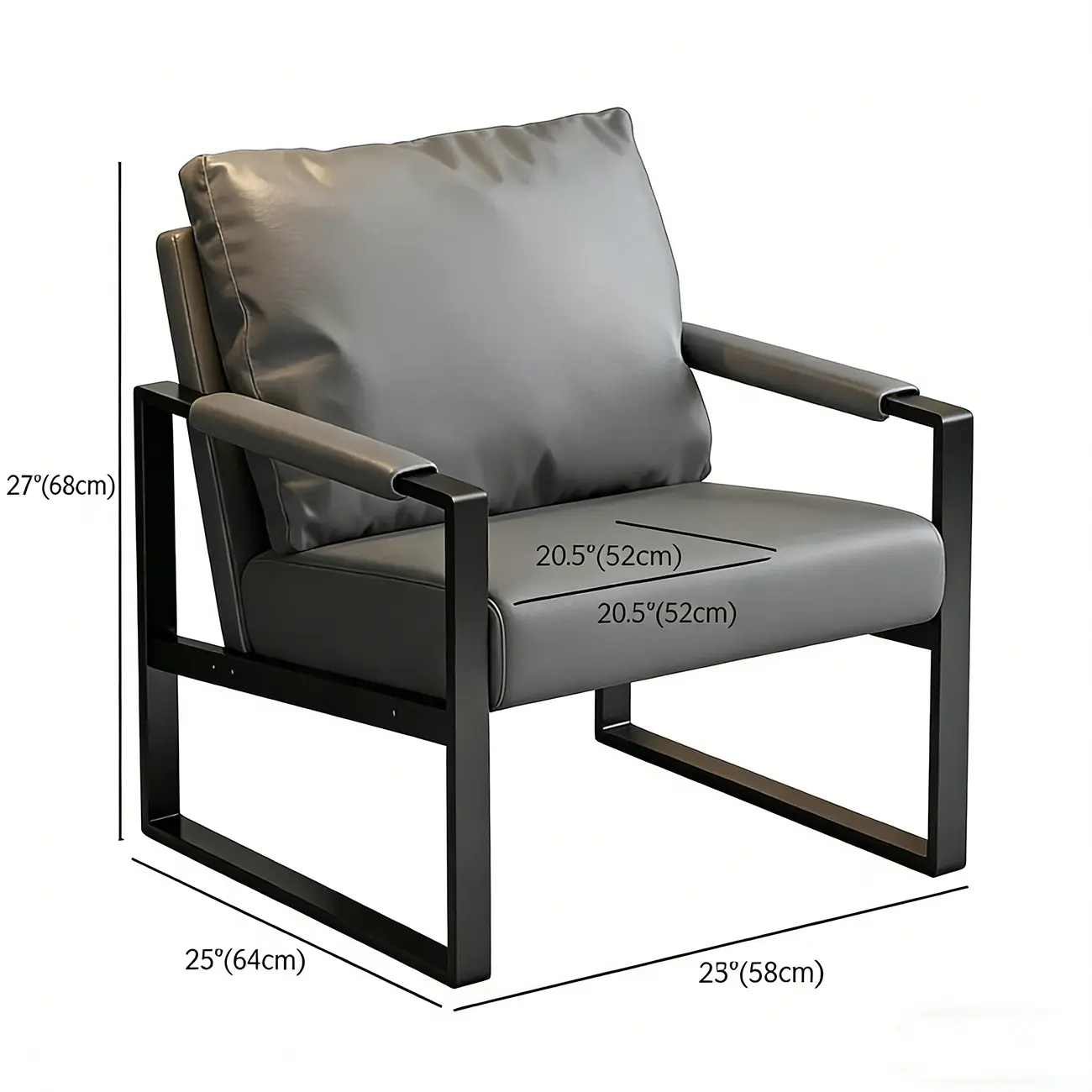 Orange Modern Pillow Back Sled Base Arm Chair #size