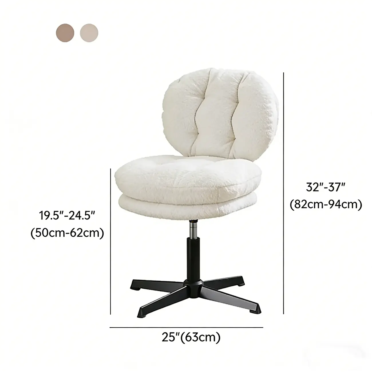 White Modern Tufted Upholstered Ergonomic Swivel Office Chair #size