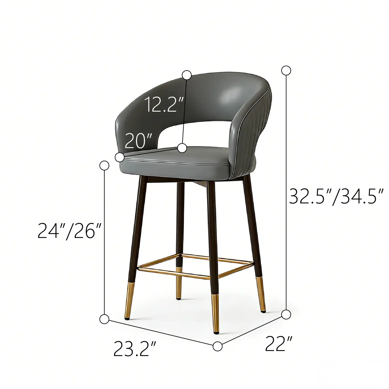 Modern Open Curved Back Upholstered Swivel Counter Height Bar Stools #size