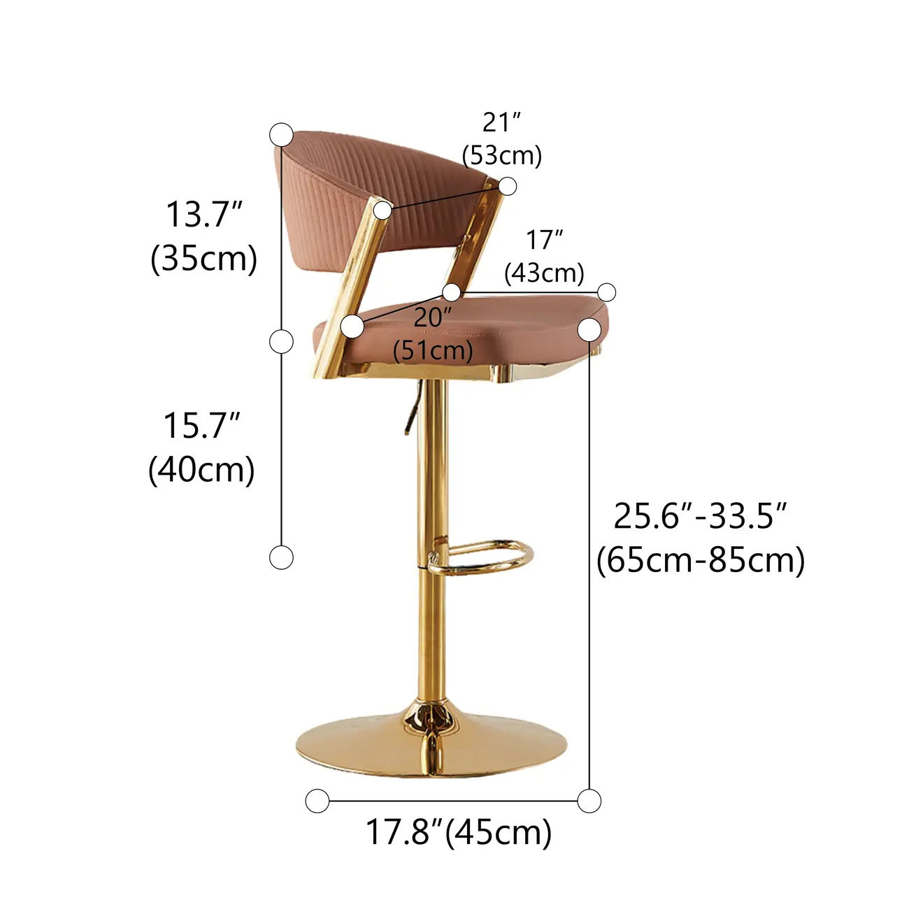 Adjustable Faux Leather Glam Swivel Bar Stools Gold Base #size