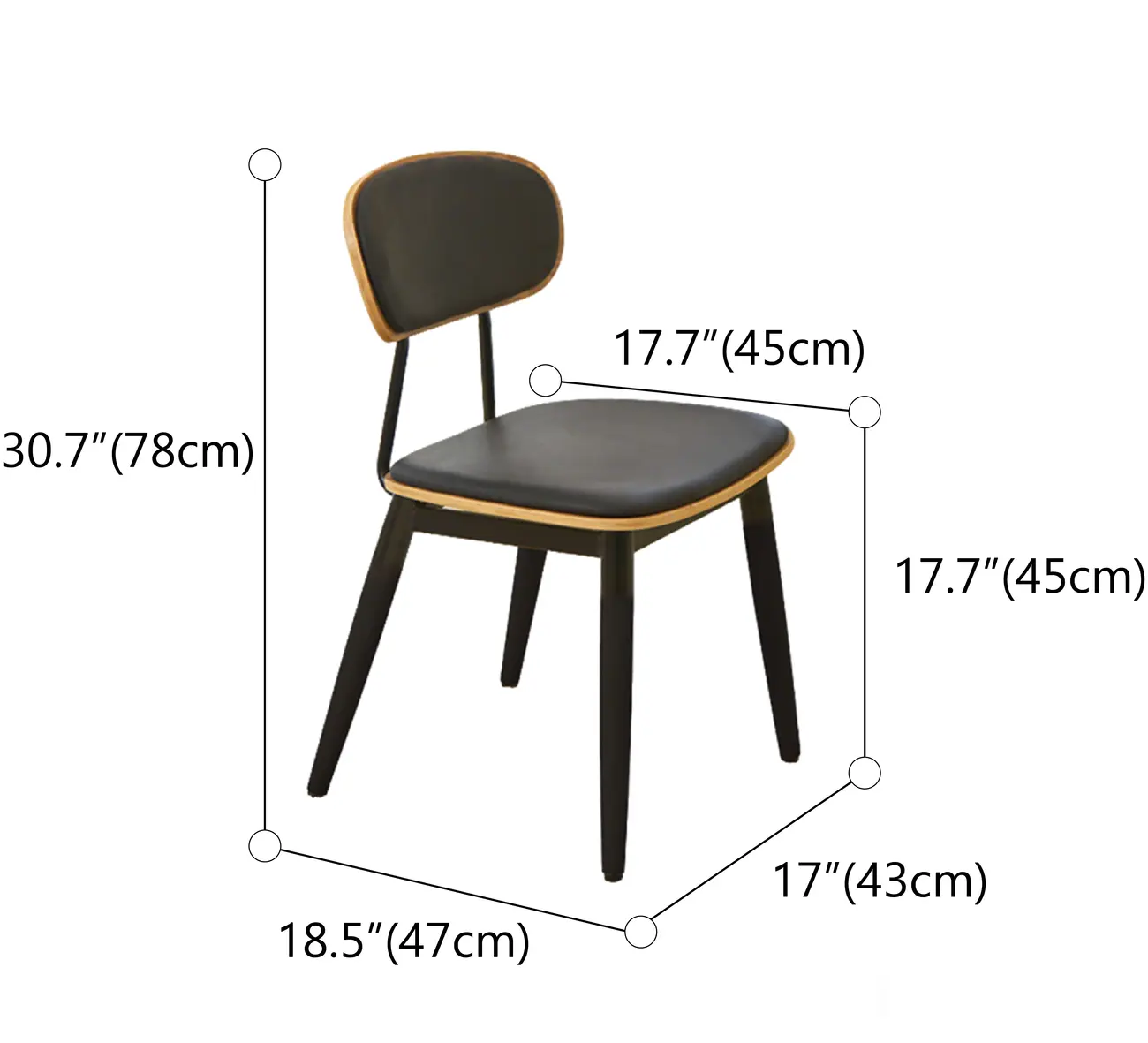 Mid-century Modern Solid Wood Armless Dining Chair Open-back #size