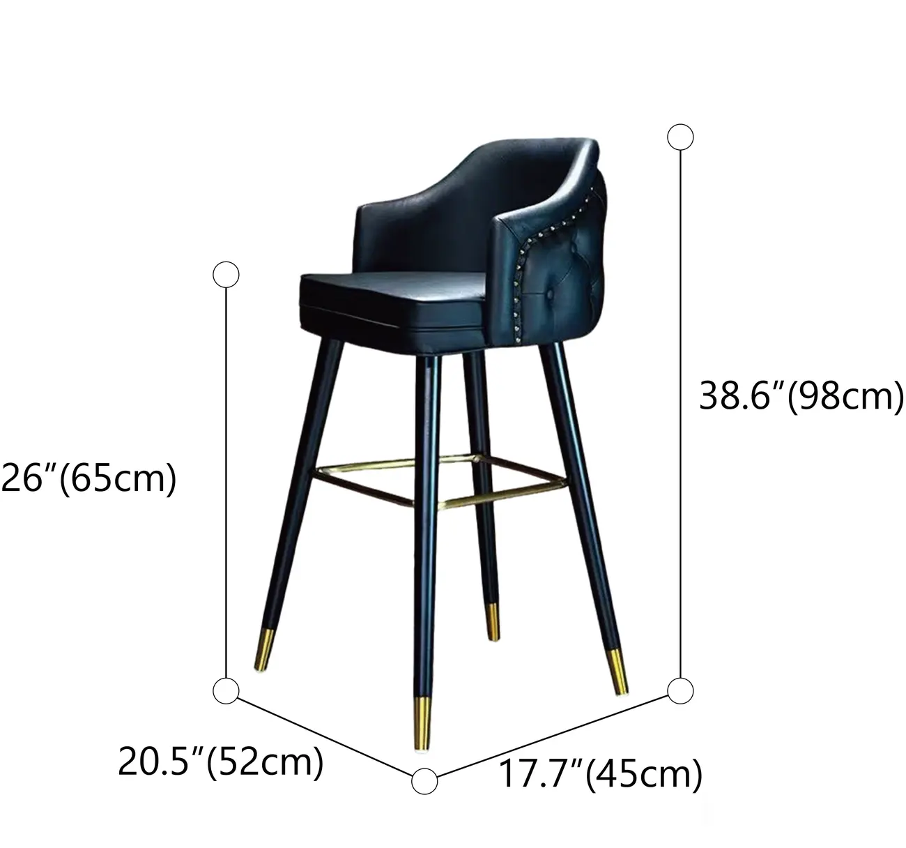 Mid-century Modern Upholstered Tufted Back Tuxedo Counter Stools #size