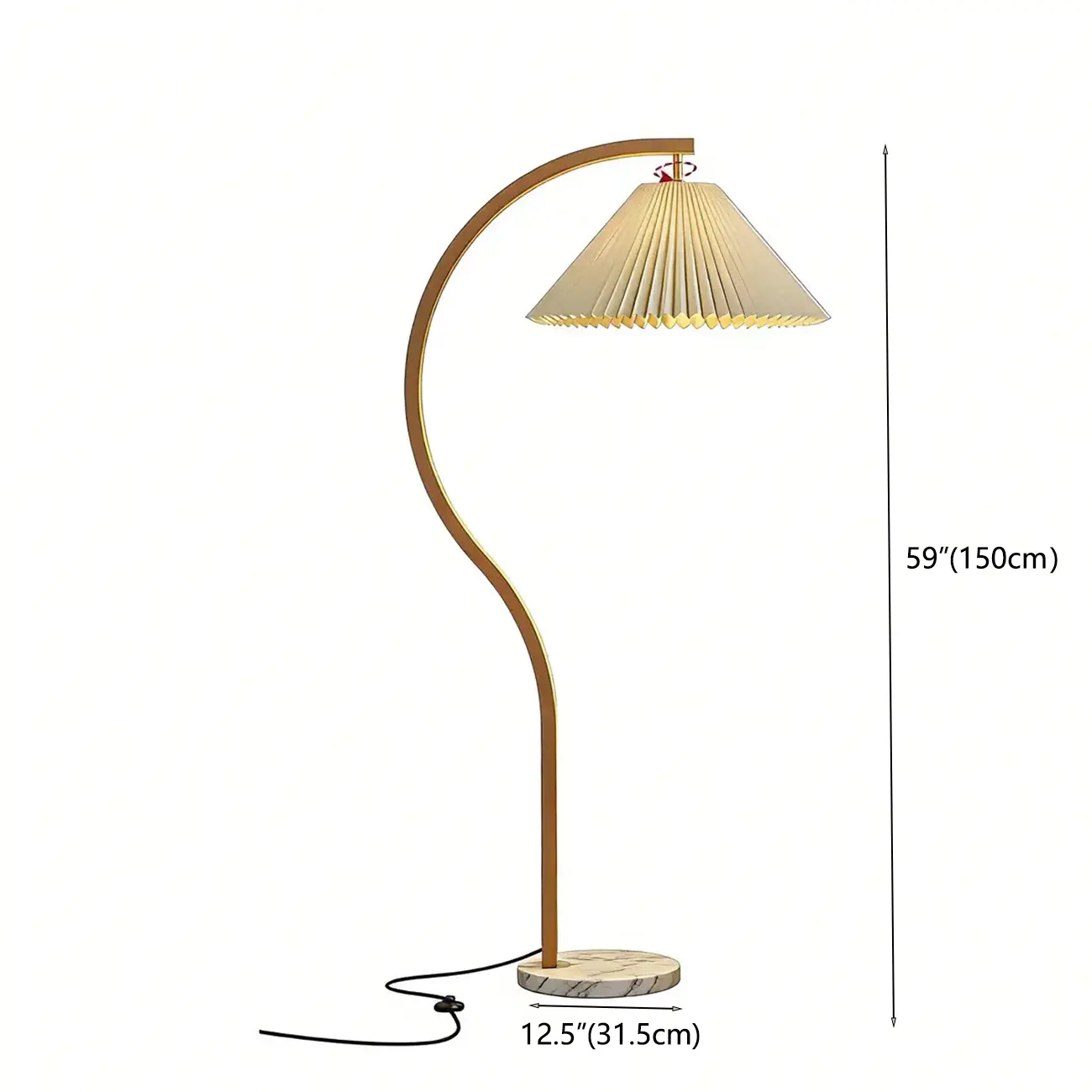 Modern Arched Floor Lamp with Adjustable Pleated Shade #size