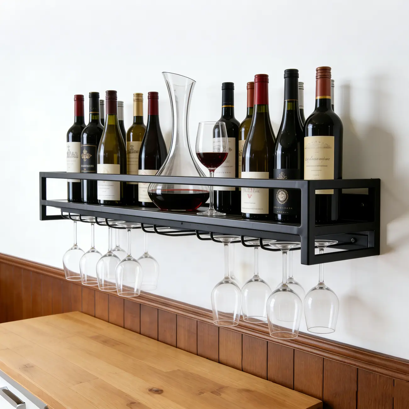 Floating Mount Metal Wine Glasses and Bottle Rack with Hook Image - 1 | homeyfad