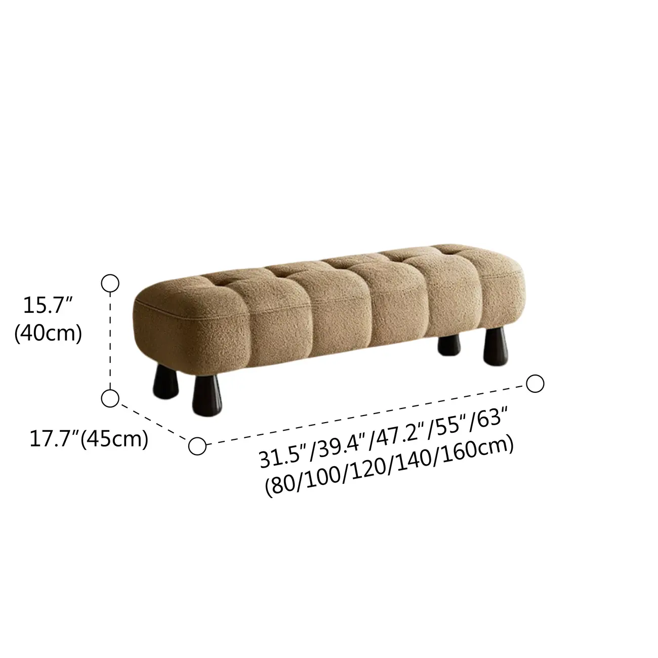 Minimalist Tufted Upholstered End of Bed Bench with Solid Wood Frame #size