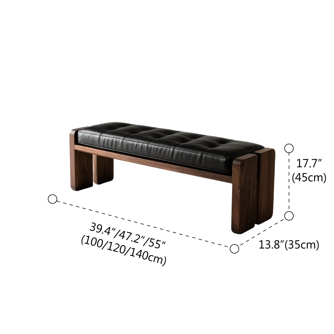 Mid-century Modern Solid Wood Frame Entryway Bench #size