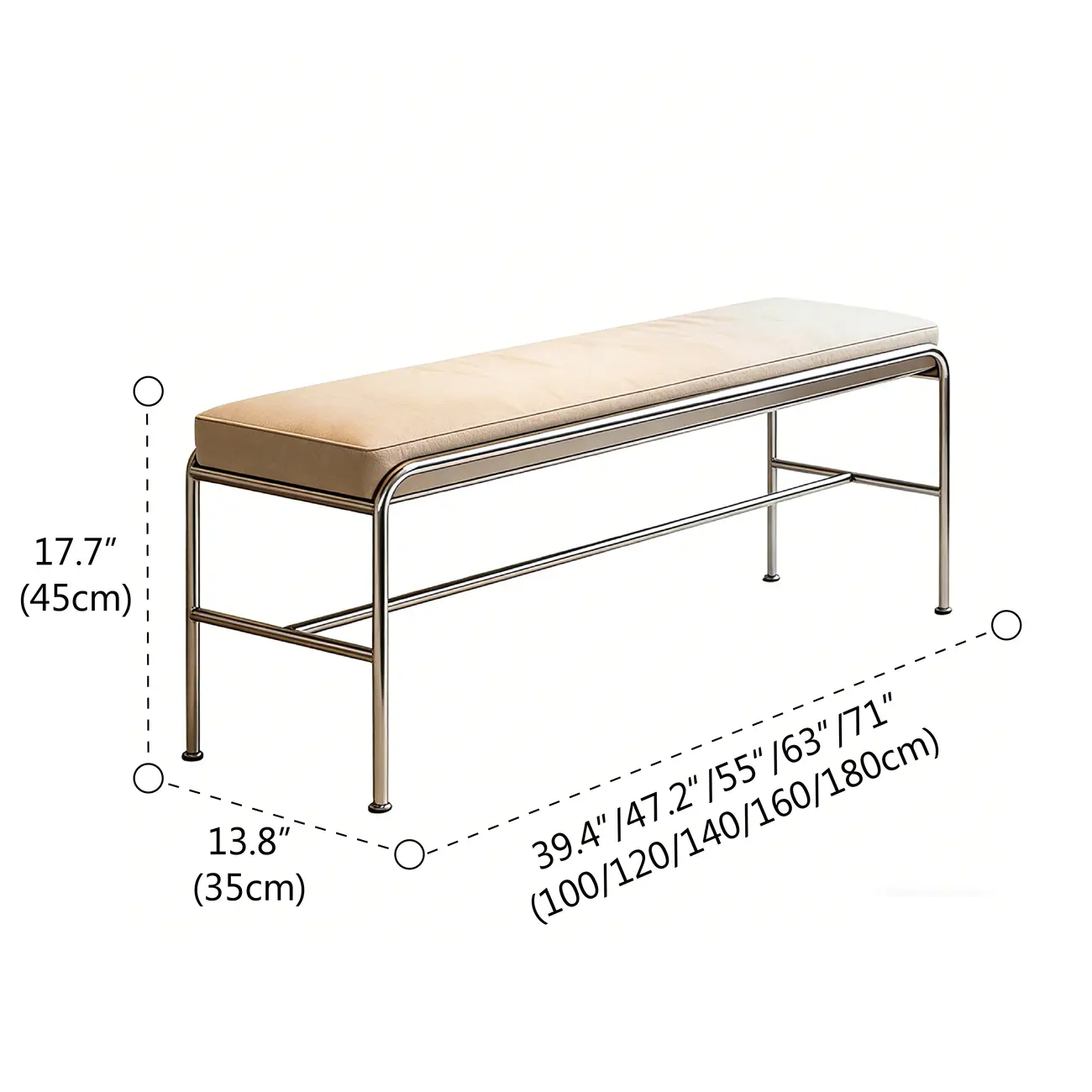 Minimalist Genuine Leather Entryway Bench with Metal Base #size